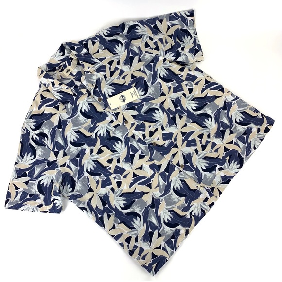 Dockers NWT Floral Patterned Short Sleeve Button Front Cotten & Linen Shirt, XL - Picture 1 of 14